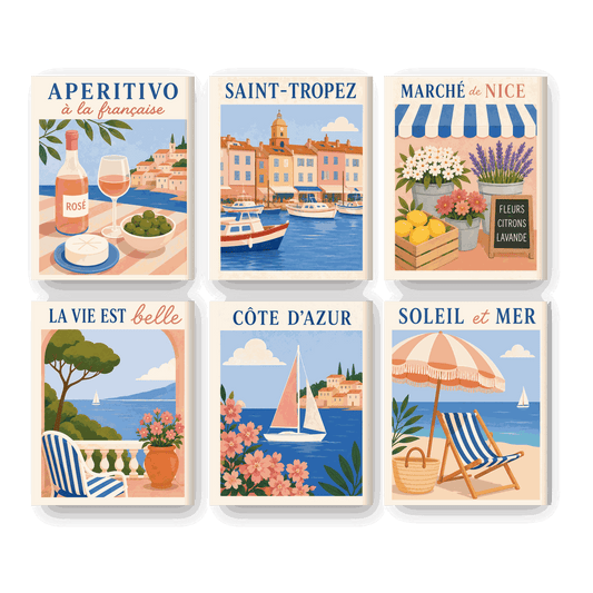 6 Mini-Gemälde | Französische Riviera Set - Malen nach Zahlen