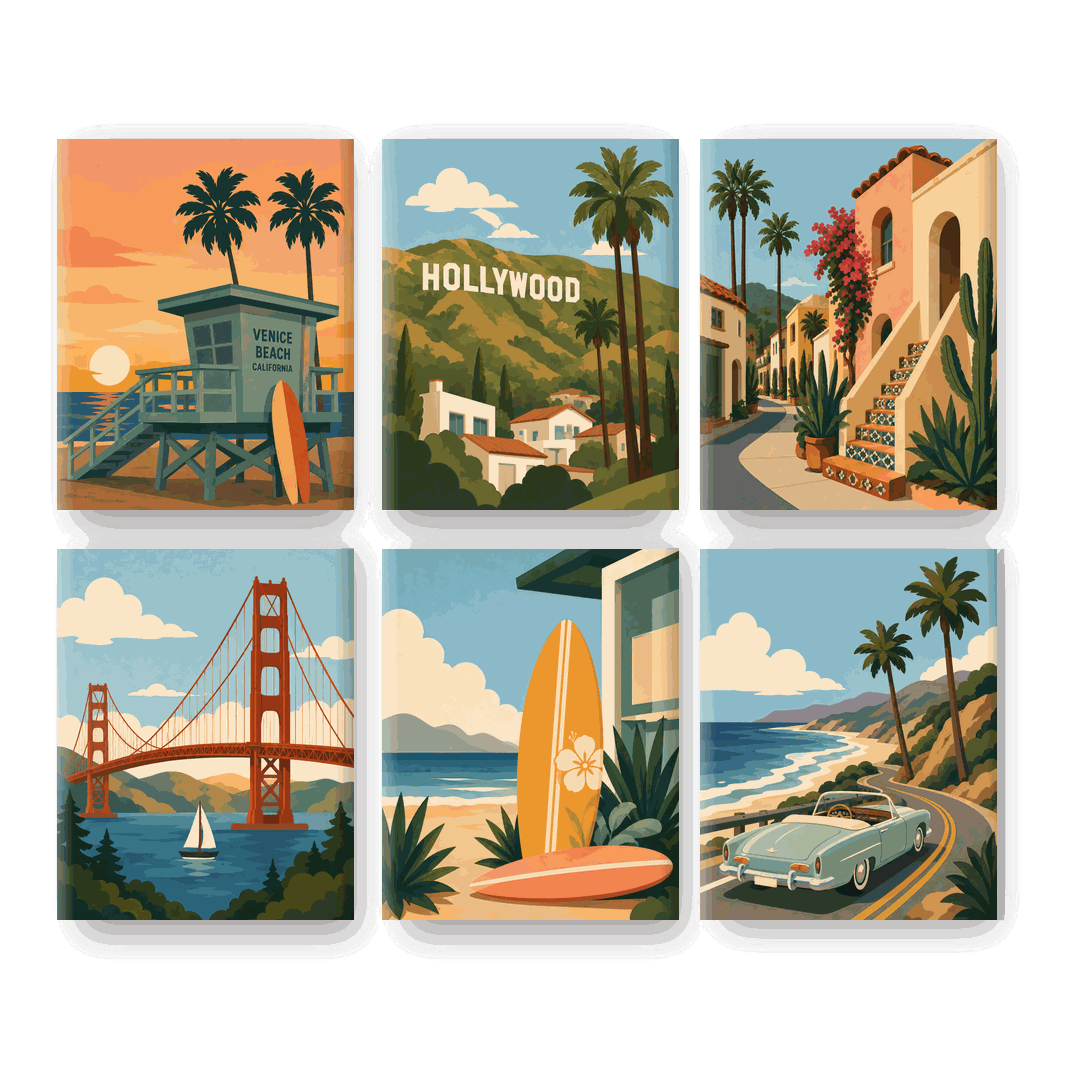 6 Mini-Gemälde | Golden State Set - Malen nach Zahlen