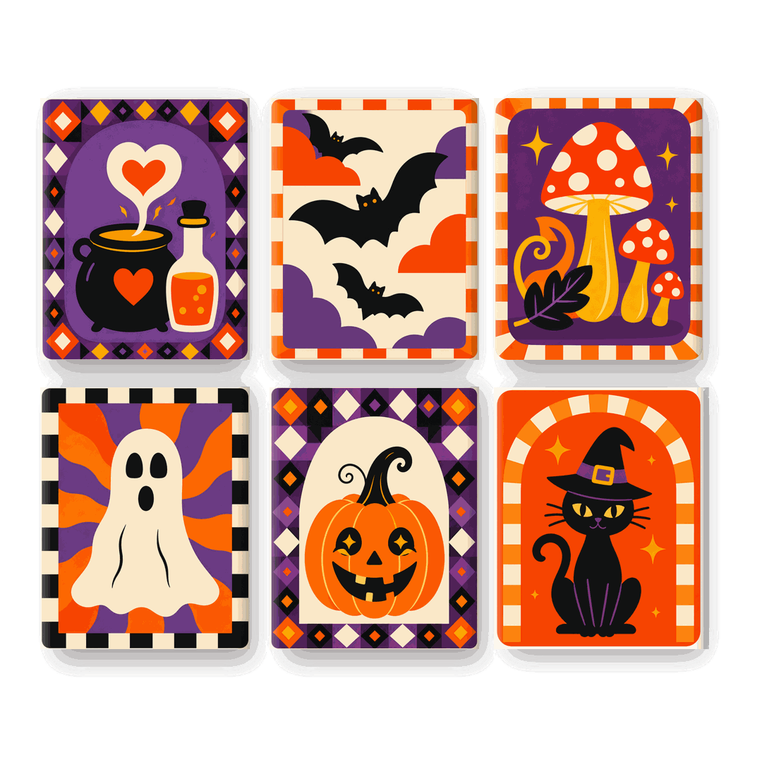 6 Mini-Gemälde | Groovy Halloween Set - Malen nach Zahlen