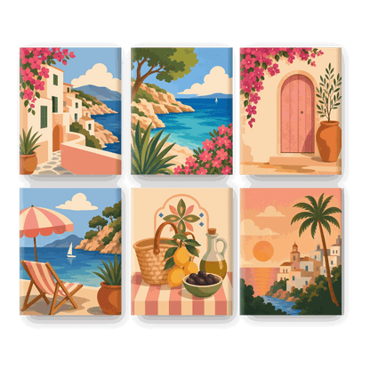 6 Mini-Gemälde | Mallorca-Auszeit Set - Malen nach Zahlen
