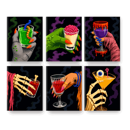 6 Mini-Gemälde | Monster Happy Hour Set - Malen nach Zahlen