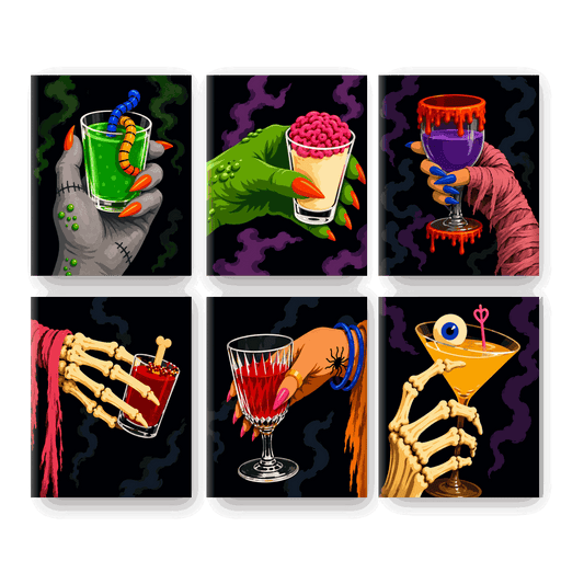 6 Mini-Gemälde | Monster Happy Hour Set - Malen nach Zahlen
