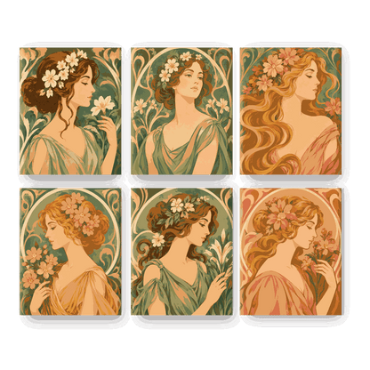 6 Mini-Gemälde | Jugendstil-Musen Set - Malen nach Zahlen