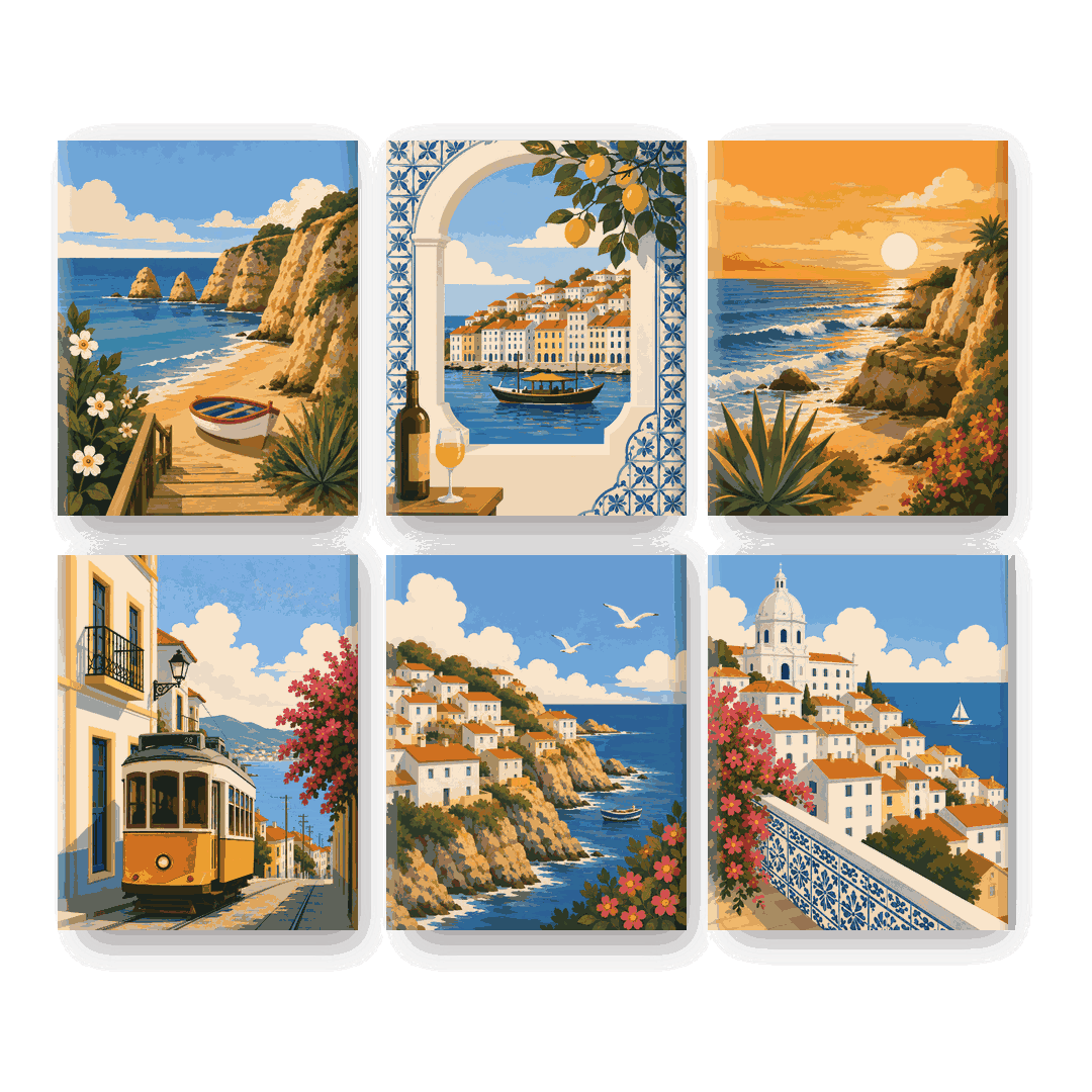 6 Mini-Gemälde | Portugiesischer Charme Set - Malen nach Zahlen