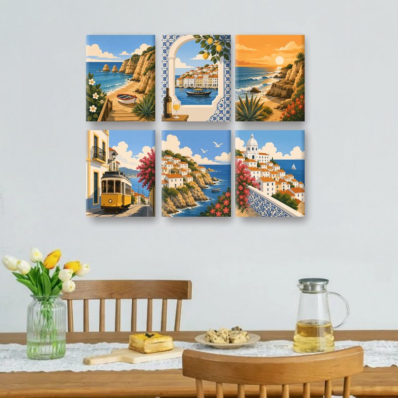 6 Mini-Gemälde | Portugiesischer Charme Set