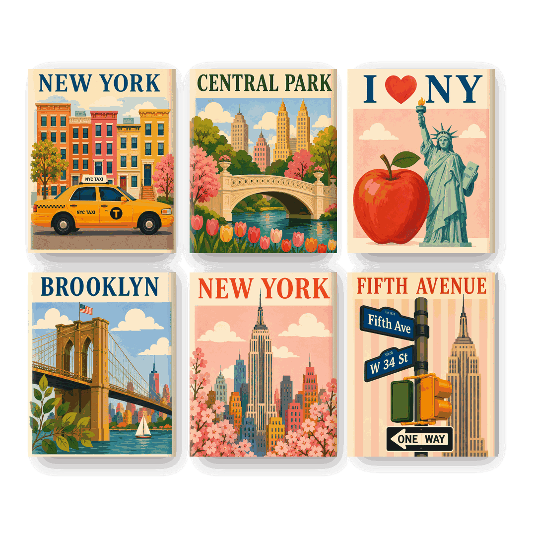 6 Mini-Gemälde | The Big Apple Set - Malen nach Zahlen