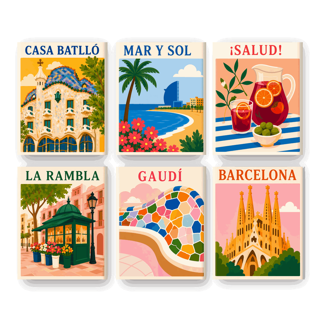 6 Mini-Gemälde | Viva Barcelona Set - Malen nach Zahlen