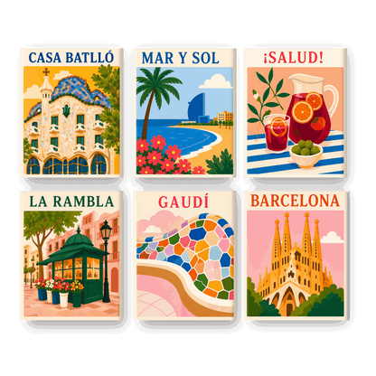 6 Mini-Gemälde | Viva Barcelona Set - Malen nach Zahlen