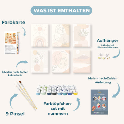 Malen nach Zahlen – 6 Mini-Gemälde | Boho-Set