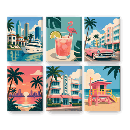 6 Mini-Gemälde | Welcome to Miami Set - Malen nach Zahlen
