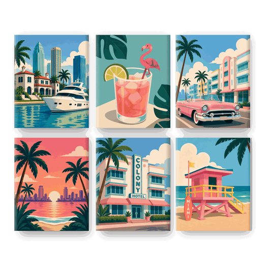 6 Mini-Gemälde | Welcome to Miami Set - Malen nach Zahlen
