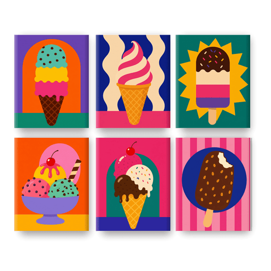 6 Mini-Gemälde | Knalliges Eis Set - Malen nach Zahlen