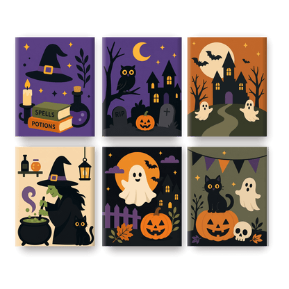 6 Mini-Gemälde | Halloween-Klassiker Set - Malen nach Zahlen