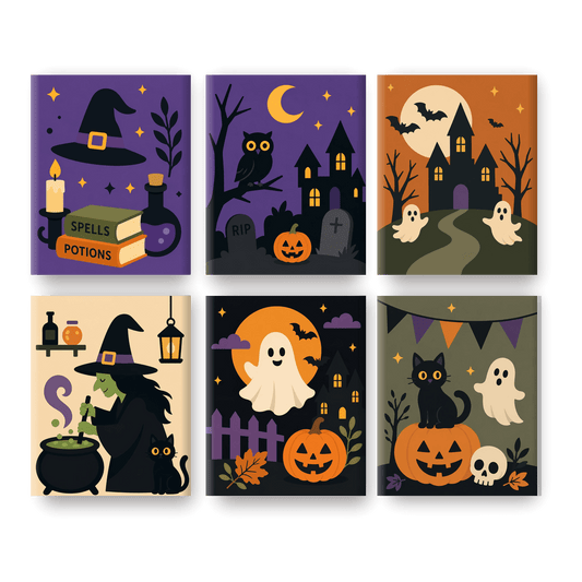 6 Mini-Gemälde | Halloween-Klassiker Set - Malen nach Zahlen