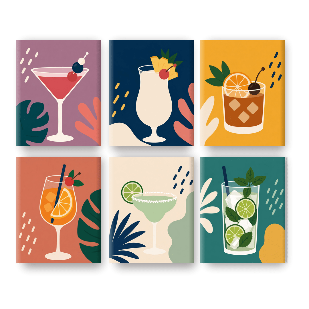 6 Mini-Gemälde | Cocktailstunde Set - Malen nach Zahlen