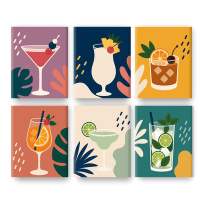 6 Mini-Gemälde | Cocktailstunde Set - Malen nach Zahlen