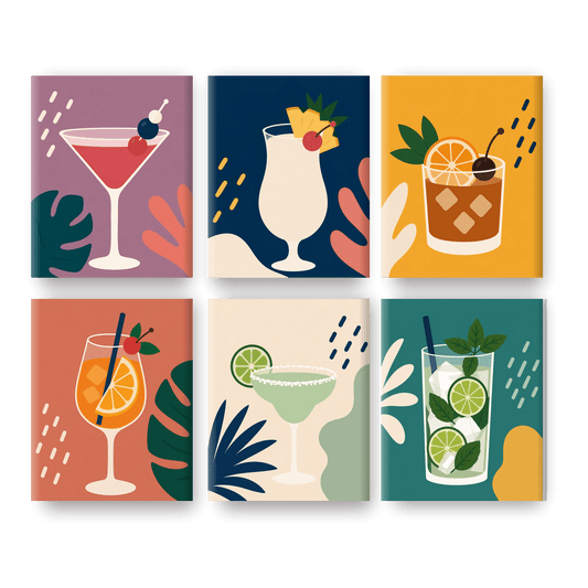 6 Mini-Gemälde | Cocktailstunde Set - Malen nach Zahlen