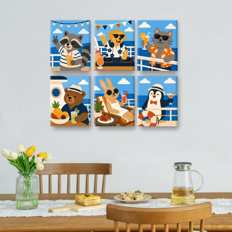 6 Mini-Gemälde | Kreuzfahrt-Tiere Set