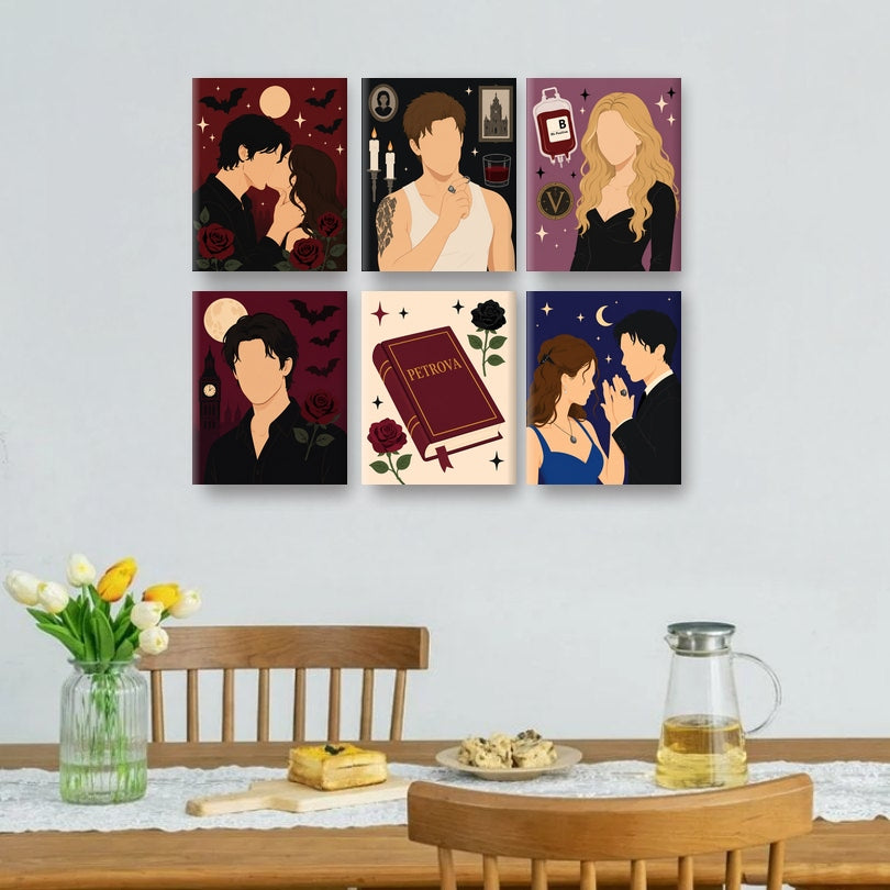 6 Mini-Gemälde | Vampir-Romanze Set