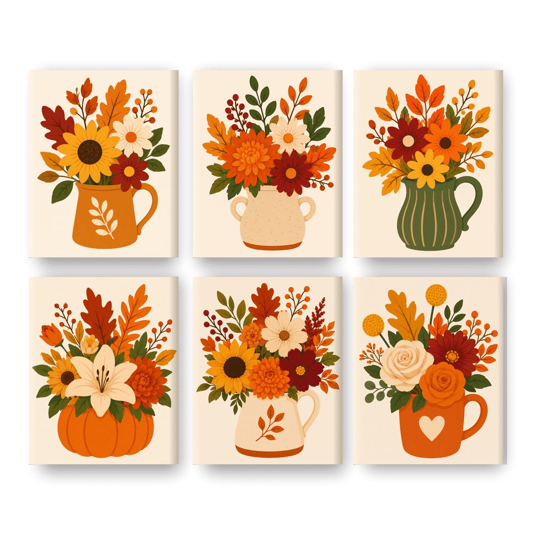 6 Mini-Gemälde | Herbststrauß Set - Malen nach Zahlen