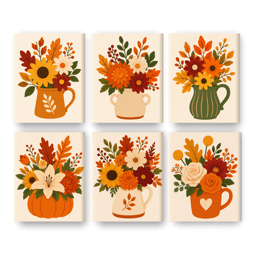 6 Mini-Gemälde | Herbststrauß Set - Malen nach Zahlen