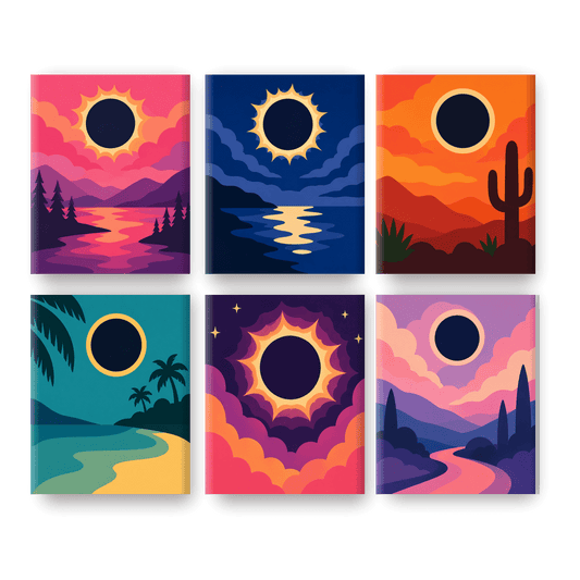 6 Mini-Gemälde | Sonnenfinsternis-Horizonte Set - Malen nach Zahlen