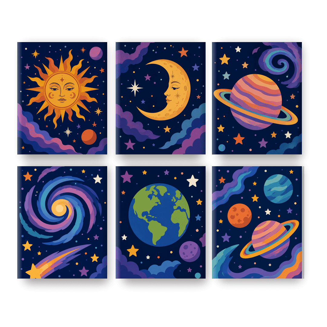 6 Mini-Gemälde | Magisches Universum Set - Malen nach Zahlen