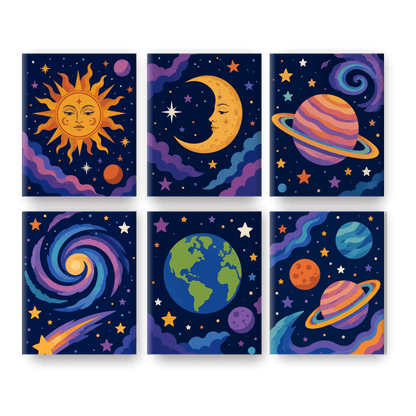 6 Mini-Gemälde | Magisches Universum Set - Malen nach Zahlen