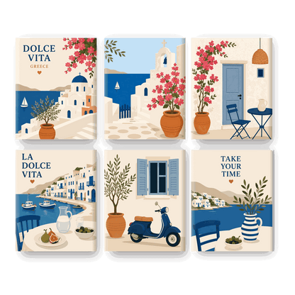 6 Mini-Gemälde | Griechische Auszeit Set - Malen nach Zahlen
