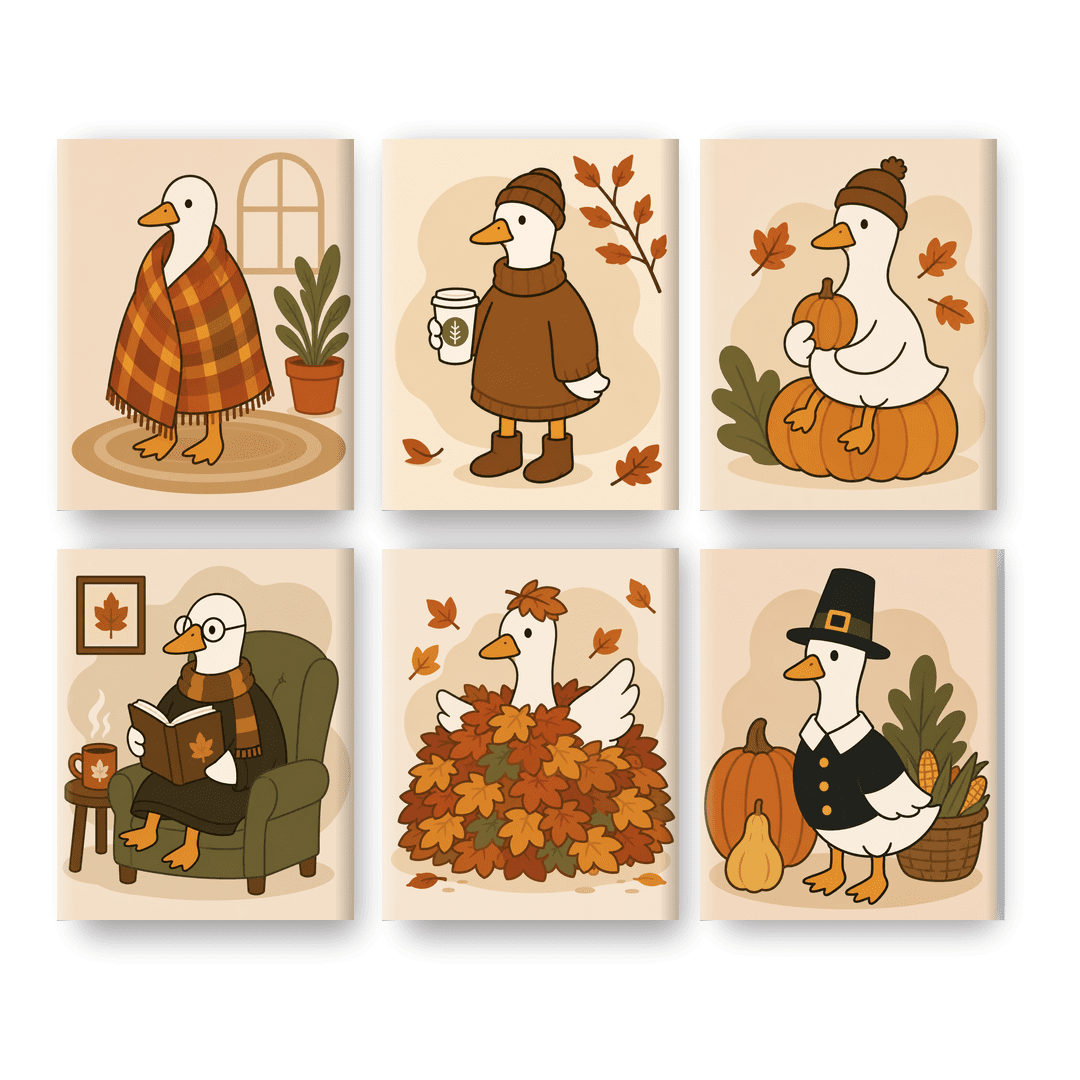 6 Mini-Gemälde | Herbstliche Gänsetage Set - Malen nach Zahlen