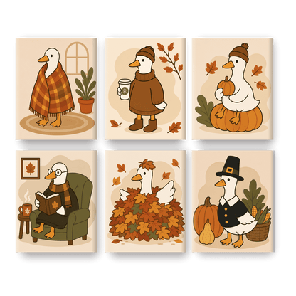 6 Mini-Gemälde | Herbstliche Gänsetage Set - Malen nach Zahlen