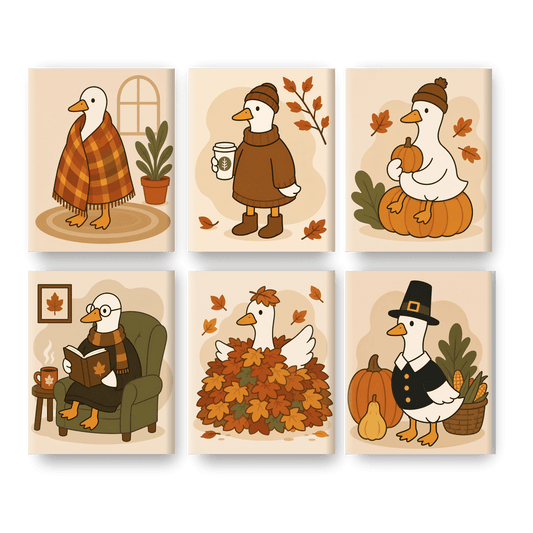 6 Mini-Gemälde | Herbstliche Gänsetage Set - Malen nach Zahlen