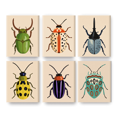 6 Mini-Gemälde | Käfer-Sammlung Set - Malen nach Zahlen