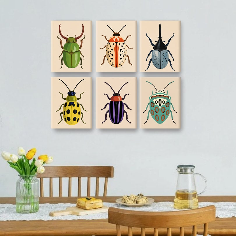 6 Mini-Gemälde | Käfer-Sammlung Set