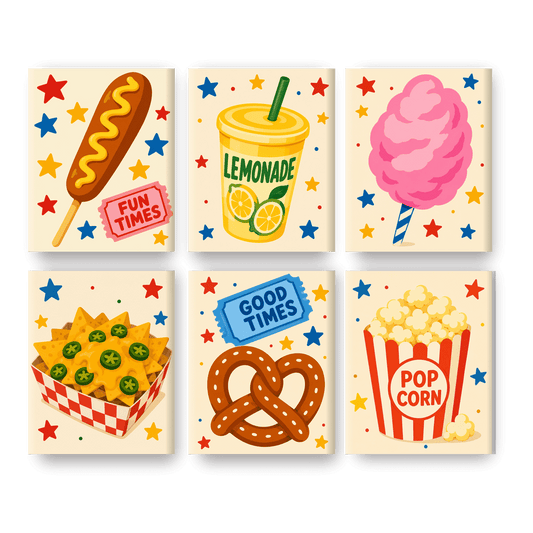 6 Mini-Gemälde | Festival-Snacks Set - Malen nach Zahlen