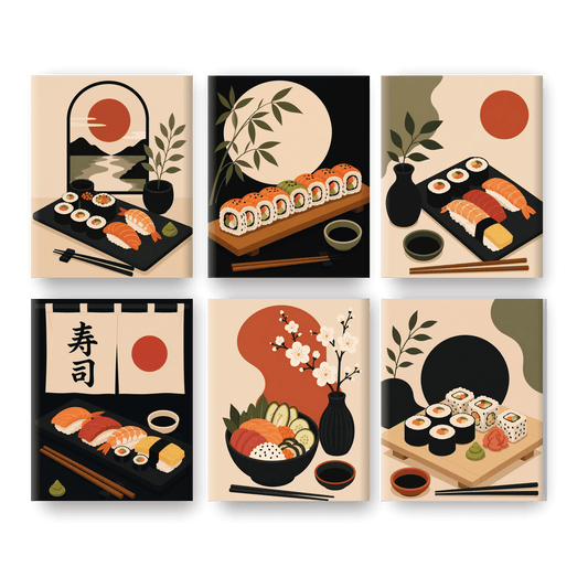6 Mini-Gemälde | Sushi-Abend Set - Malen nach Zahlen