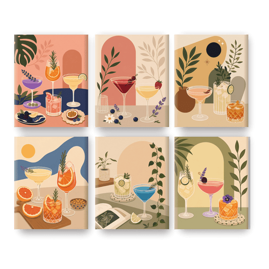 6 Mini-Gemälde | Botanische Cocktails Set - Malen nach Zahlen