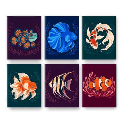 6 Mini-Gemälde | Edle Aquarienfische Set - Malen nach Zahlen