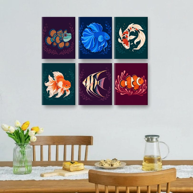 6 Mini-Gemälde | Edle Aquarienfische Set