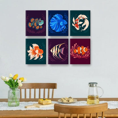 6 Mini-Gemälde | Edle Aquarienfische Set