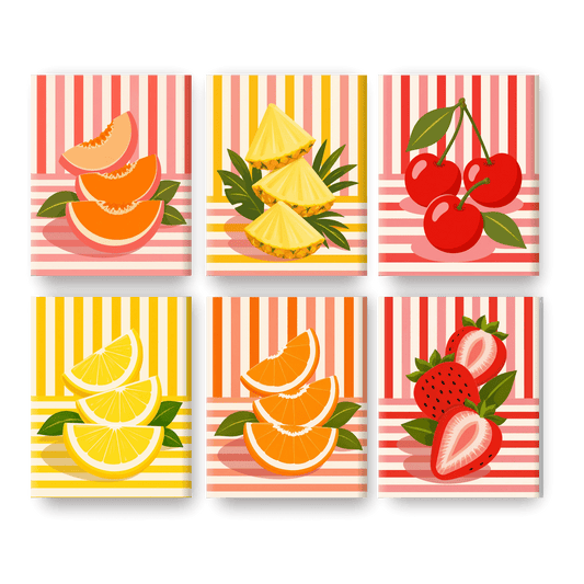 6 Mini-Gemälde | Retro-Früchte Set - Malen nach Zahlen