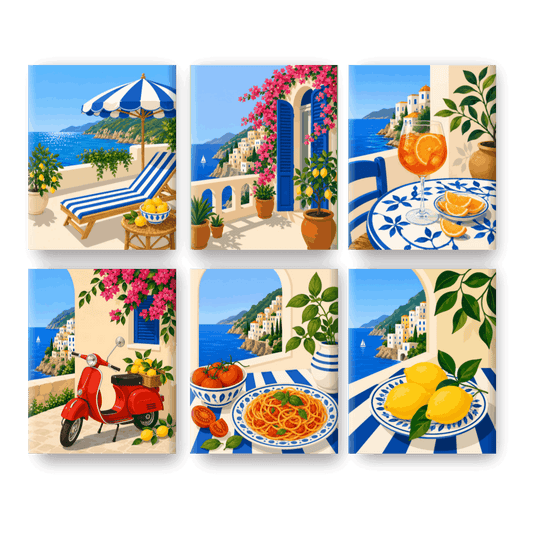 6 Mini-Gemälde | Amalfiküste Set - Malen nach Zahlen