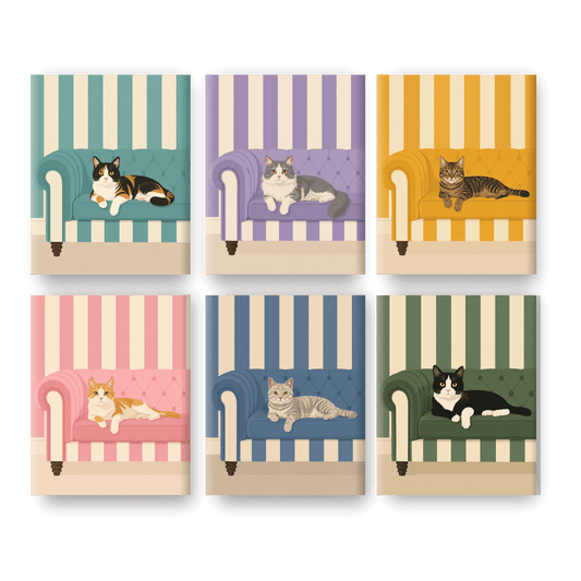 6 Mini-Gemälde | Katzen auf Sofas Set - Malen nach Zahlen