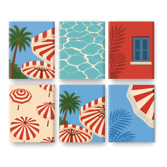 6 Mini-Gemälde | Retro-Sonnenschirme Set - Malen nach Zahlen