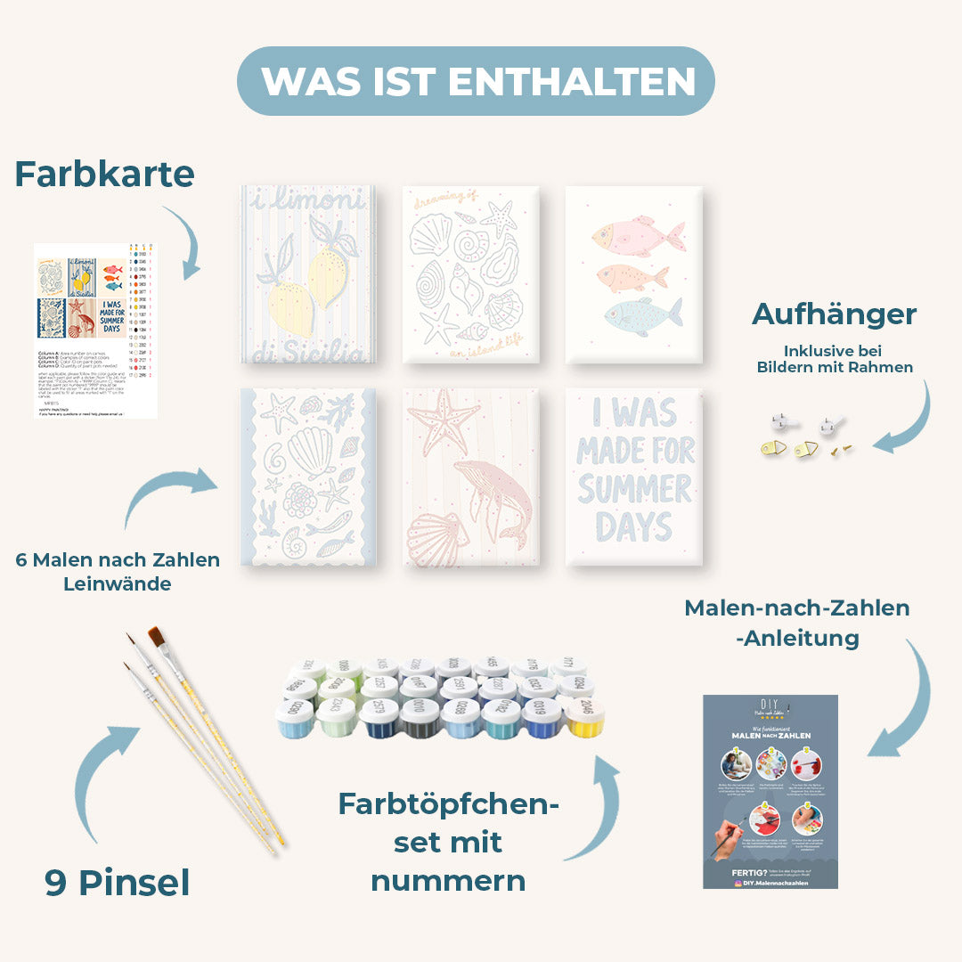 Malen nach Zahlen – 6 Mini-Gemälde | Beachlife Set