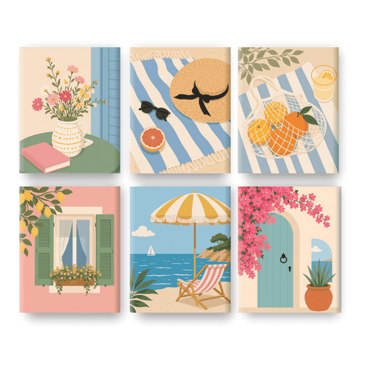 6 Mini-Gemälde | Mediterrane Ferien Set - Malen nach Zahlen