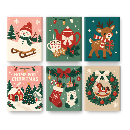 6 Mini-Gemälde | Fröhliche Weihnacht Set - Malen nach Zahlen