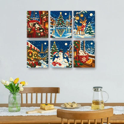 6 Mini-Gemälde | Weihnachtliche Nachtszenen Set