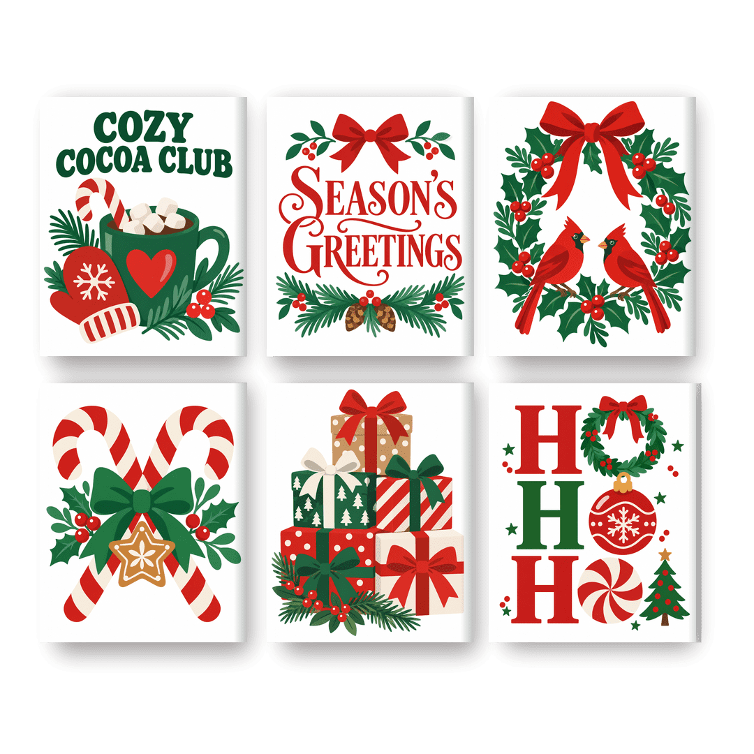 6 Mini-Gemälde | Weihnachts-Symbole Set - Malen nach Zahlen