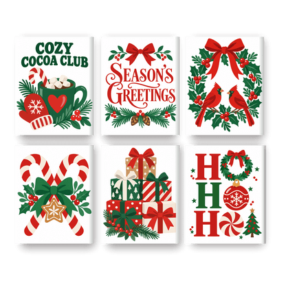 6 Mini-Gemälde | Weihnachts-Symbole Set - Malen nach Zahlen